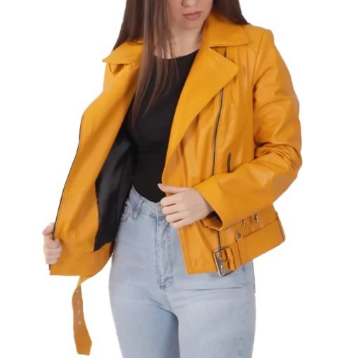 Women's Yellow Biker Leather Jacket