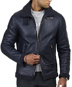 Men’s Blue B-3 Bomber Leather Jacket