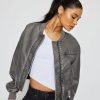 Crop Washed Faux Leather Bomber Jacket