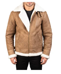 Francis B-3 Distressed Brown Sheepskin Leather Bomber Jacket