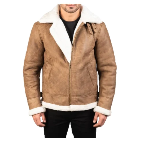 Francis B-3 Distressed Brown Sheepskin Leather Bomber Jacket