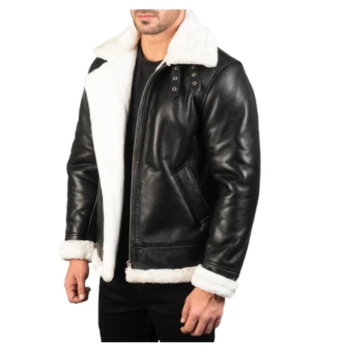 Francis B-3 fur sharling Leather Bomber Jacket