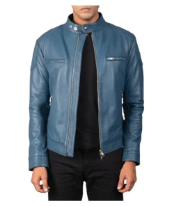 Gatsby Blue Leather Biker Jacket