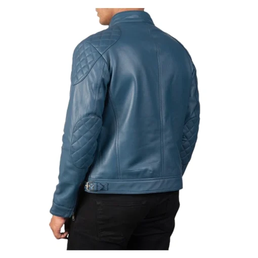 Gatsby Blue Leather Biker Jacket for Men