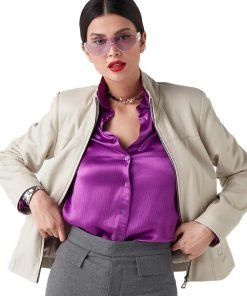 Women’s Real Beige Leather Classy Jacket