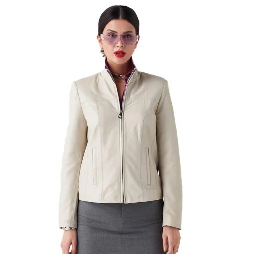 Women’s Real Beige Leather Classy Jacket