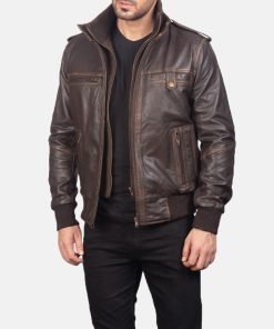 Glen Street Brown Leather Bomber Jacket