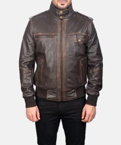 Glen Street Brown Leather Bomber Jacket