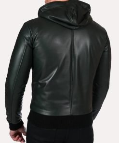 Men's Green Bomber Hooded Leather Jacket