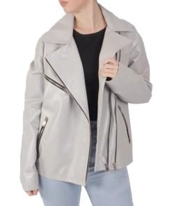Women's White Leather Biker Jacket