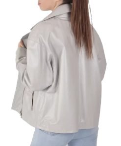 Women's White Leather Biker Jacket
