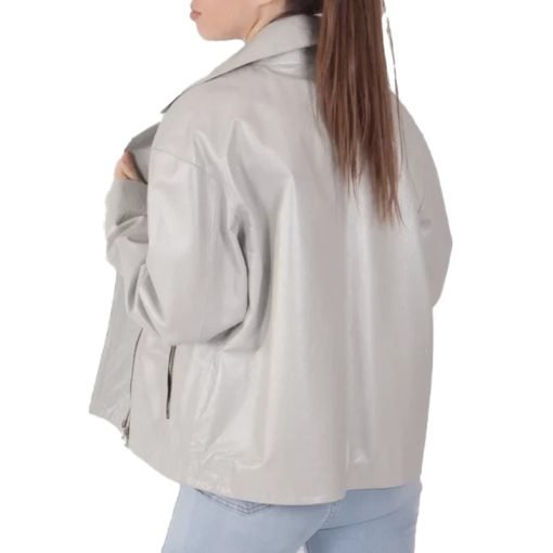 Women's White Leather Biker Jacket