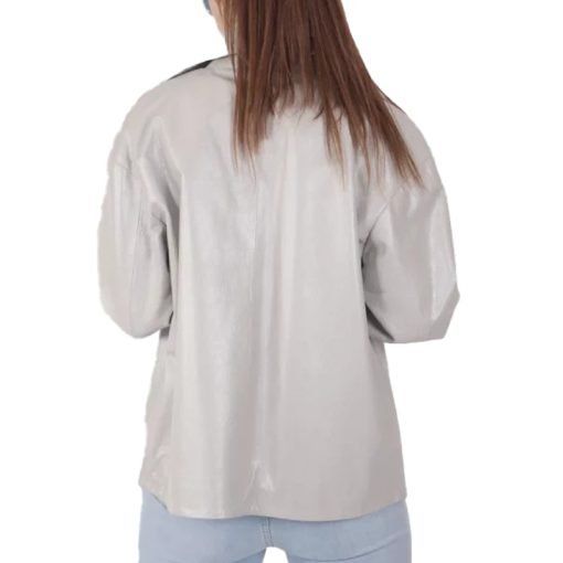 Women's White Leather Biker Jacket