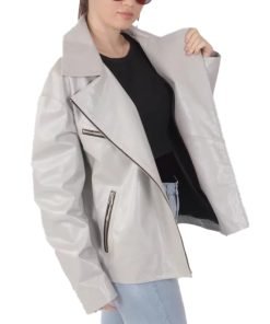 Women's White Leather Biker Jacket