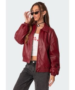 Halley Faux Leather Bomber Jacket