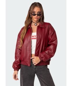 Halley Faux Leather Bomber Jacket