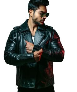 Mens Quilted Black Motorcycle Leather Jacket