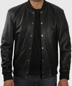 Men’s Black Leather Varsity Jacket