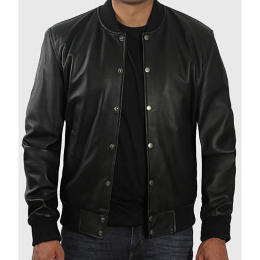 Men’s Black Leather Varsity Jacket