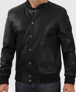 Men’s Black Leather Varsity Jacket