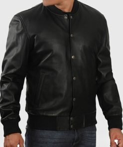 Men’s Black Leather Varsity Jacket