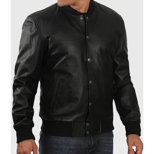 Men’s Black Leather Varsity Jacket