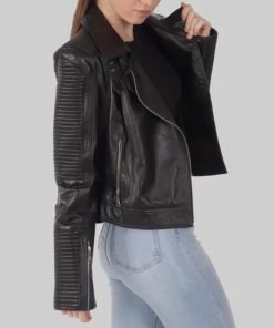 Womens Black Biker Leather Jacket