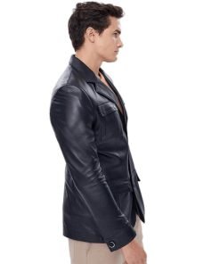 Men’s Real Black Leather Blazer Coat