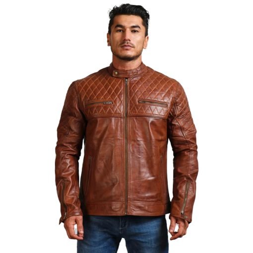 Orith Brown Biker Quilted Leather Jacket
