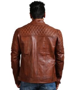 Orith Brown Biker Quilted Leather Jacket