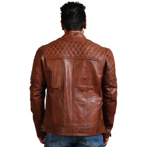 Orith Brown Biker Quilted Leather Jacket