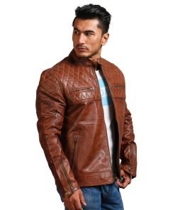 Orith Brown Biker Quilted Leather Jacket