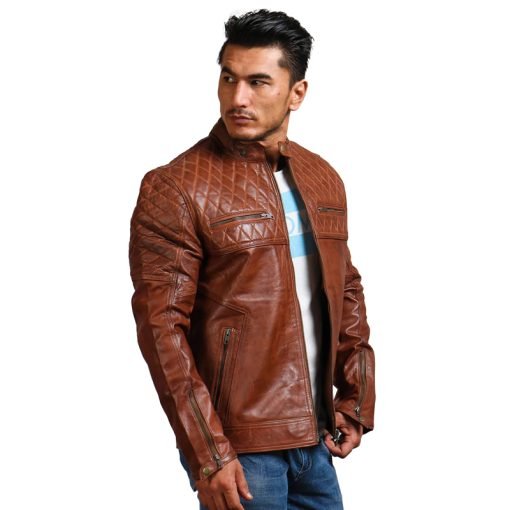 Orith Brown Biker Quilted Leather Jacket