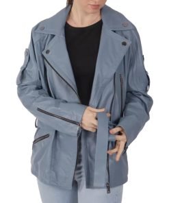 Women's Blue Biker Leather Jacket