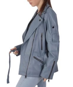 Women's Blue Biker Leather Jacket