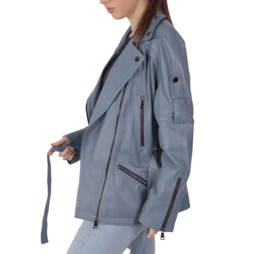 Women's Blue Biker Leather Jacket