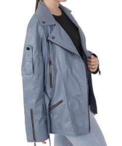 Women's Blue Biker Leather Jacket