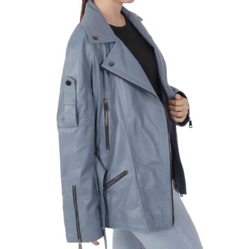 Women's Blue Biker Leather Jacket