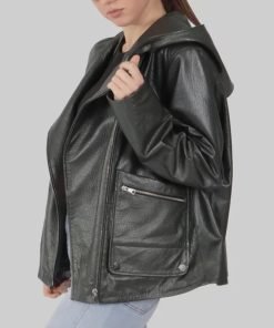 Women's Black Hooded Biker Leather Jacket