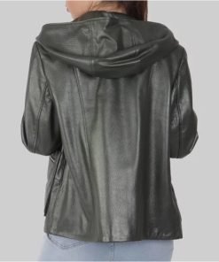 Women's Black Hooded Biker Leather Jacket