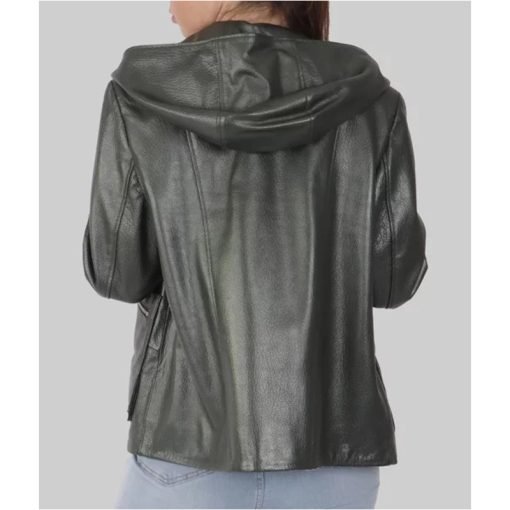 Women's Black Hooded Biker Leather Jacket