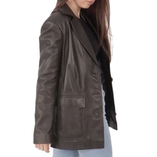 Women's Brown Leather Blazer