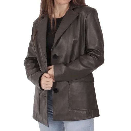 Women's Brown Leather Blazer