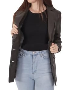 Women's Brown Leather Blazer