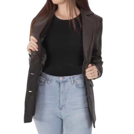 Women's Brown Leather Blazer