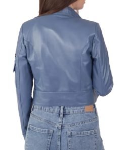 Women's Blue Leather Biker Jacket