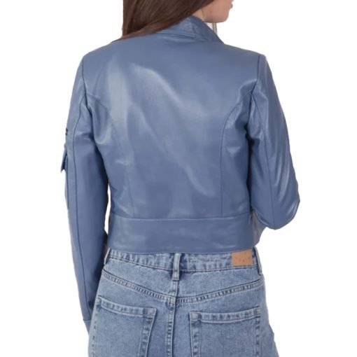 Women's Blue Leather Biker Jacket