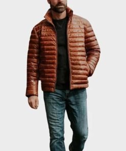 Men Antique Brown Puffer Quilted Jacket