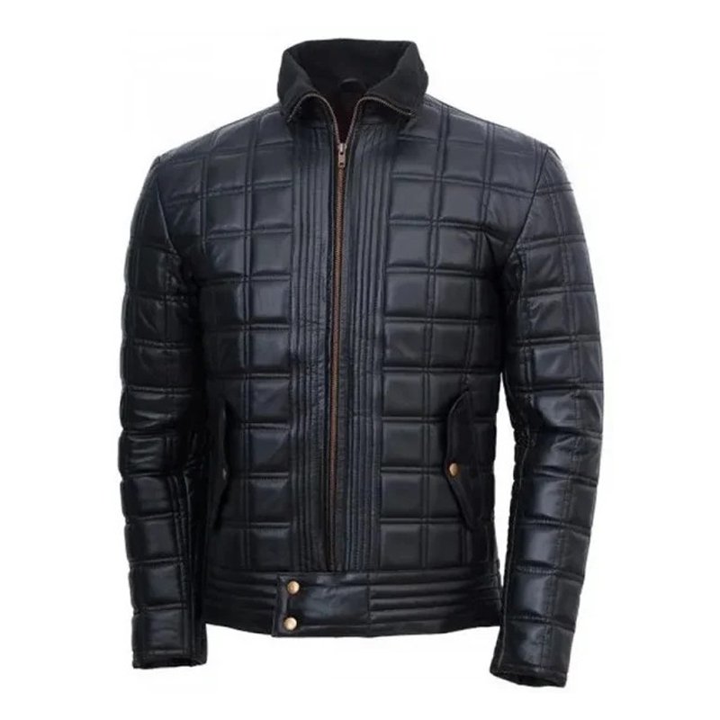 Men Black Full Quilted Leather Jacket