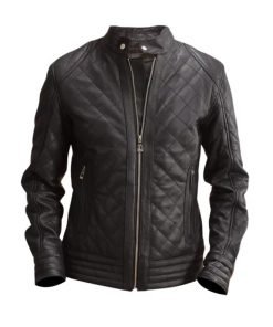 Mens Black Leather Quilted Jacket